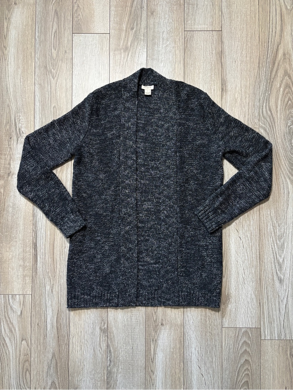 J.Crew Marled Open Front Cardigan Linen Blend Black White XS Coastal Grandma